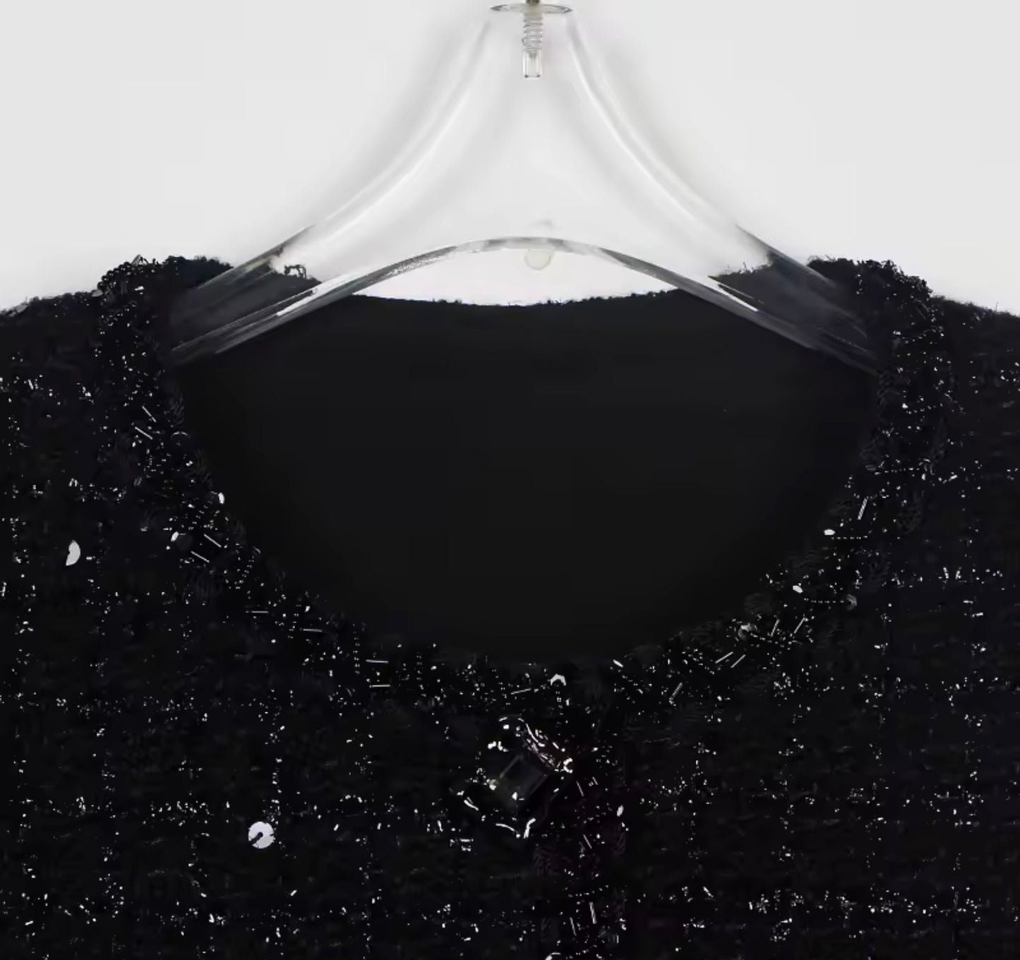 Elegant Black Sequin Tweed Jacket – Luxury Single-Breasted Blazer with Round Neck