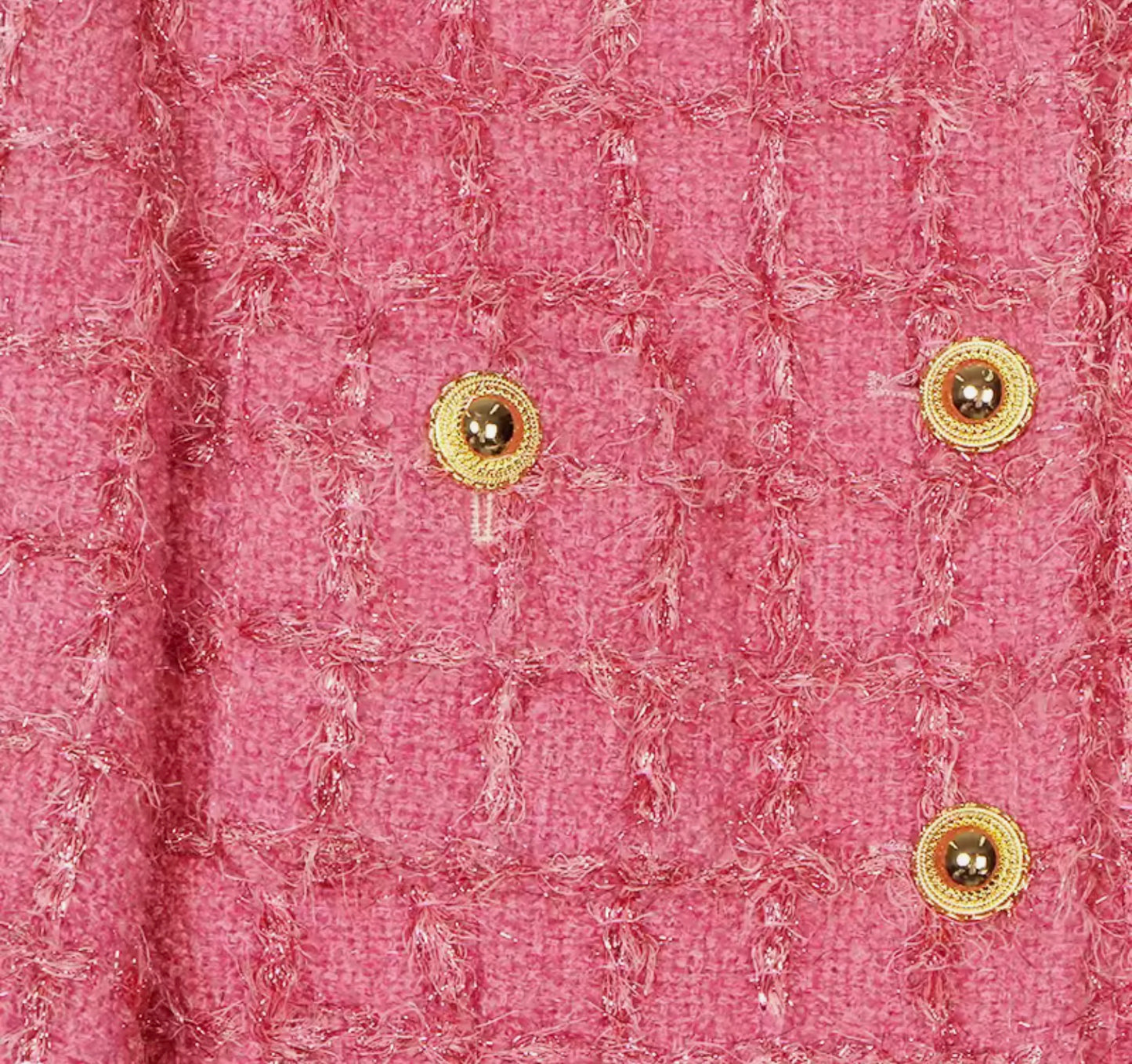 Luxury Pink Tweed Jacket – Women’s Round Neck Single-Breasted Blazer with Gold Buttons | Elegant Celebrity-Inspired Fashion
