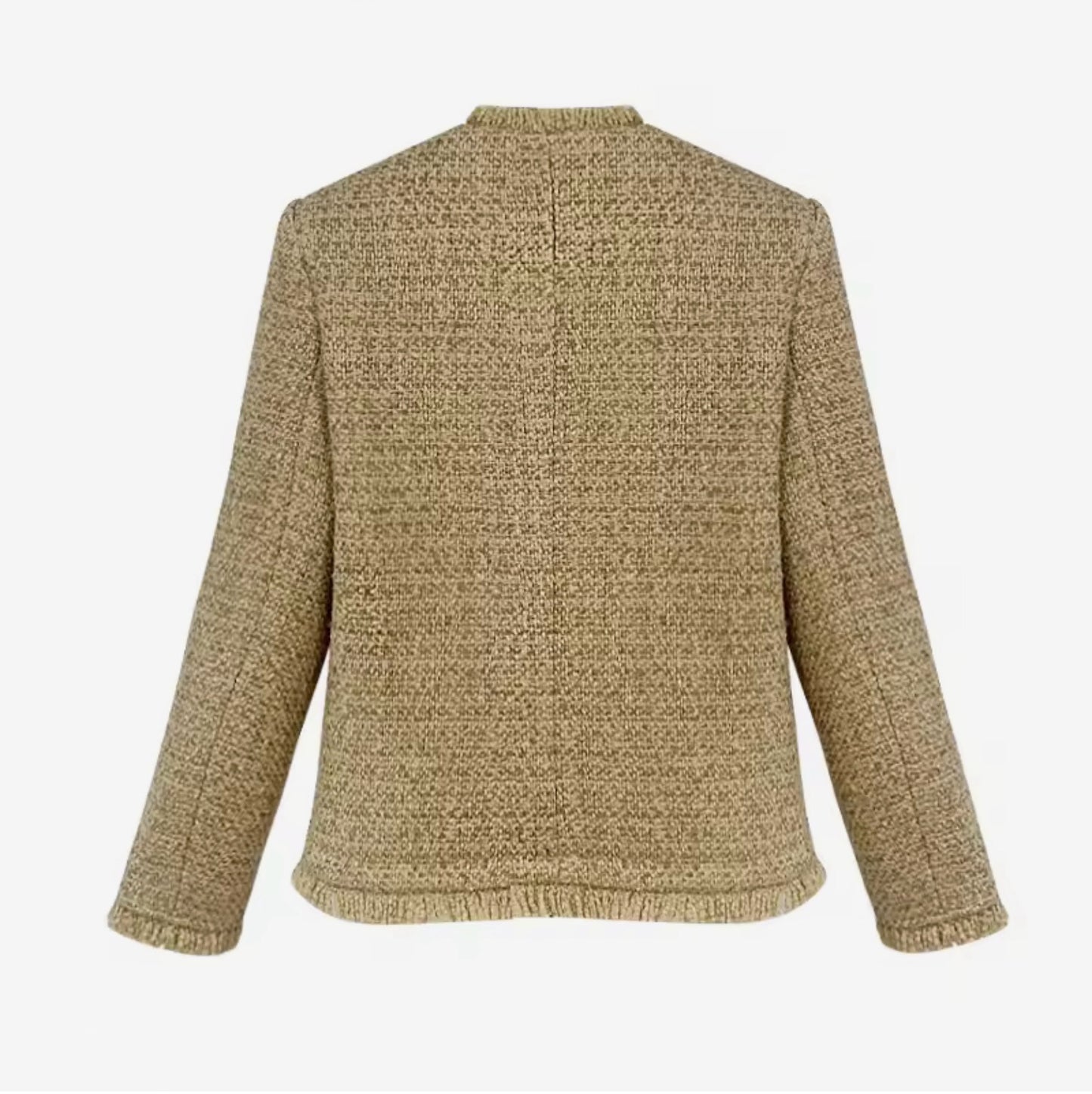 Luxury Beige Tweed Jacket – Women’s Round Neck Retro Single-Breasted Blazer with Decorative Pockets | Celebrity-Inspired High-End Fashion