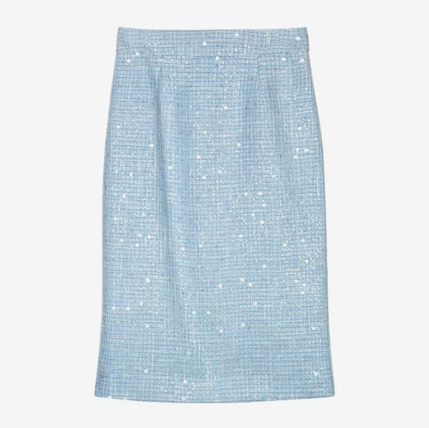 Luxury Blue Tweed Skirt Suit Set – Women’s Two-Piece Round Neck Blazer & Midi Skirt with Pearl Beaded Trim | Celebrity-Inspired High-End Fashion