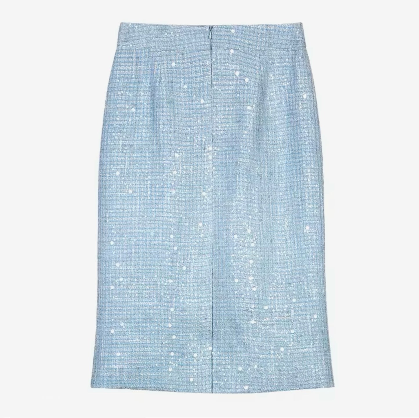 Luxury Blue Tweed Skirt Suit Set – Women’s Two-Piece Round Neck Blazer & Midi Skirt with Pearl Beaded Trim | Celebrity-Inspired High-End Fashion