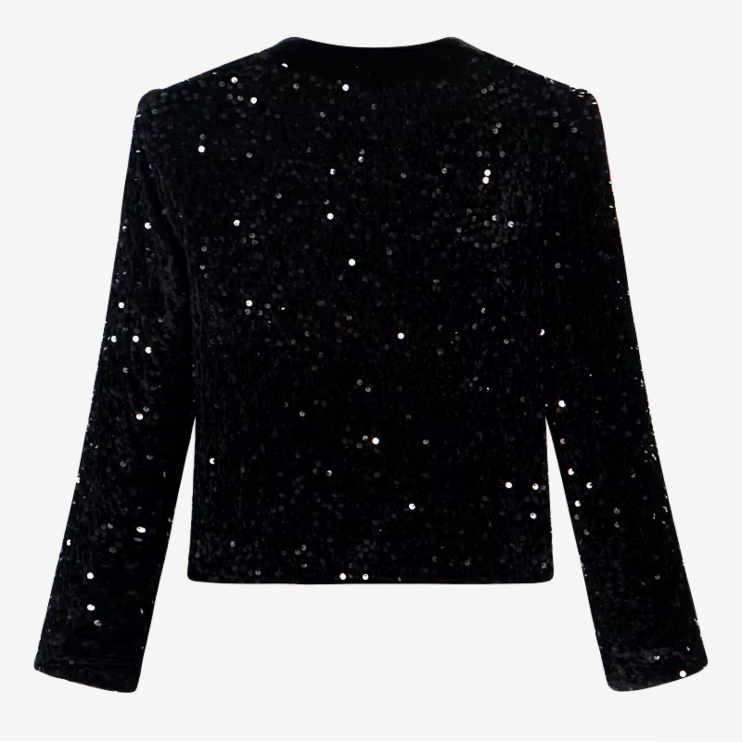 Luxury Black Sequin Tweed Jacket – Women’s Round Neck Single-Breasted Blazer with Gold Buttons | Elegant Celebrity-Inspired Fashion