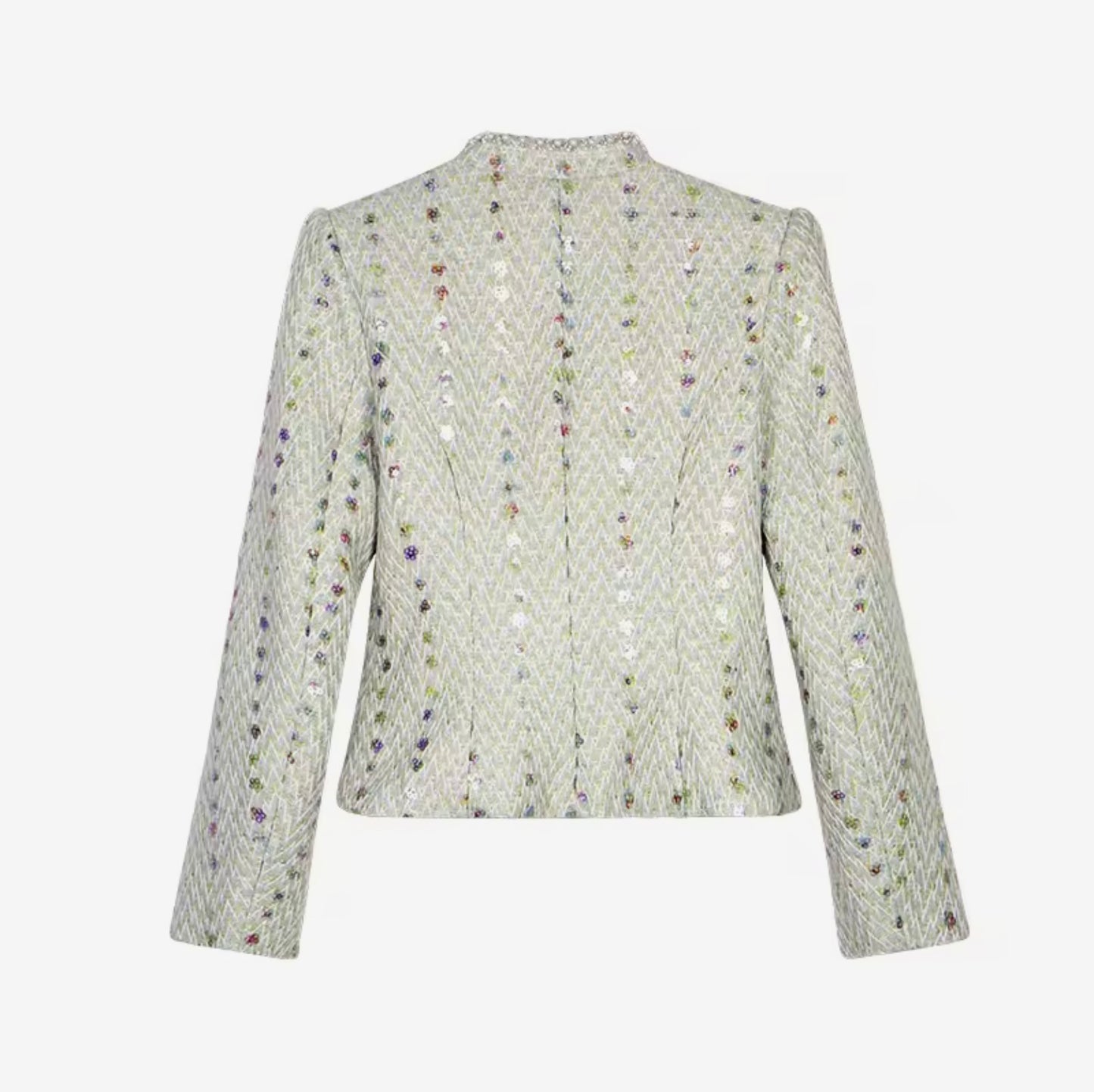 Luxury Light Green Tweed Skirt Suit Set – Women’s Two-Piece Blazer & Slim Midi Skirt with Sequin Details | Celebrity-Inspired Elegant Fashion