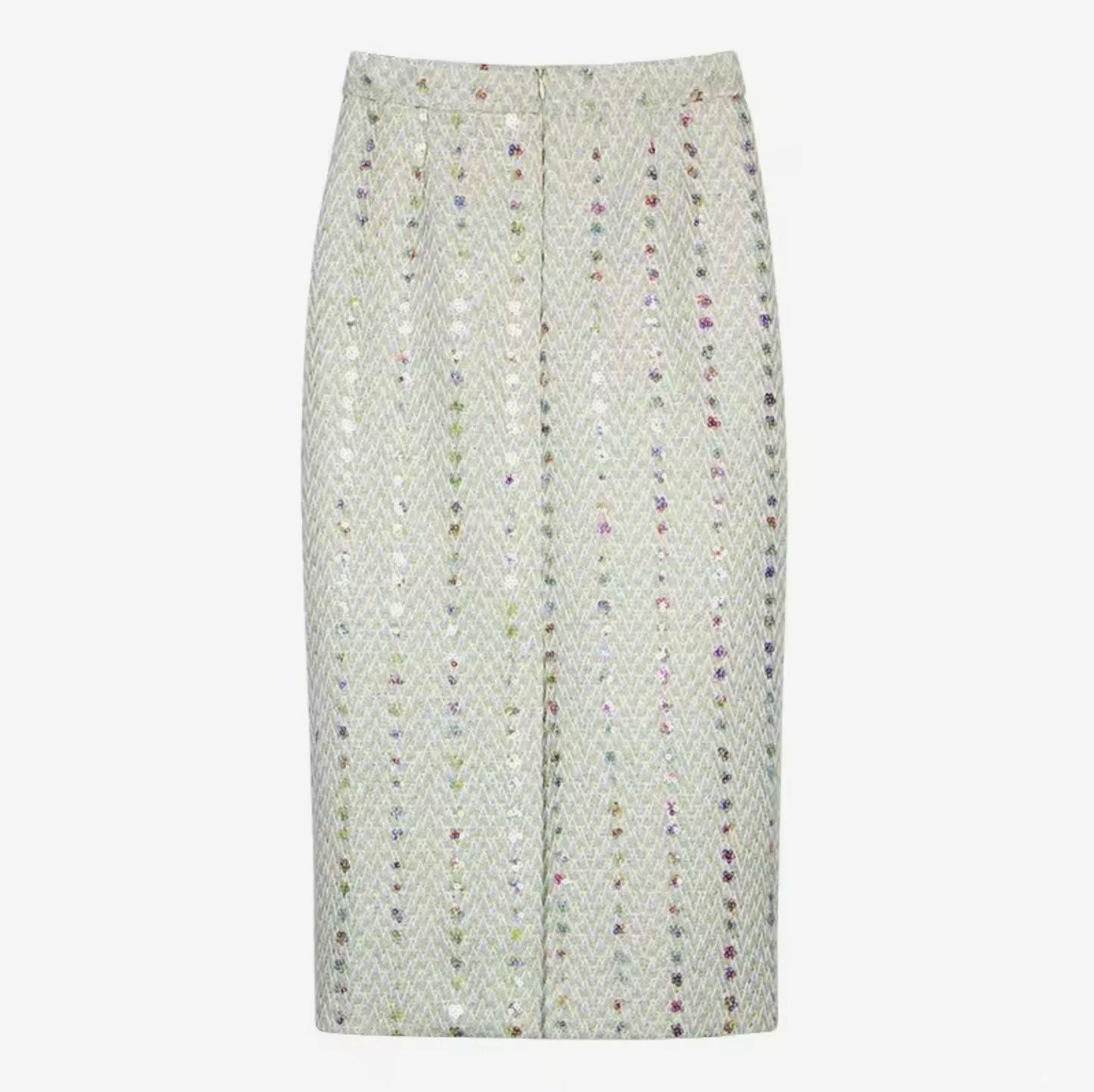 Luxury Light Green Tweed Skirt Suit Set – Women’s Two-Piece Blazer & Slim Midi Skirt with Sequin Details | Celebrity-Inspired Elegant Fashion